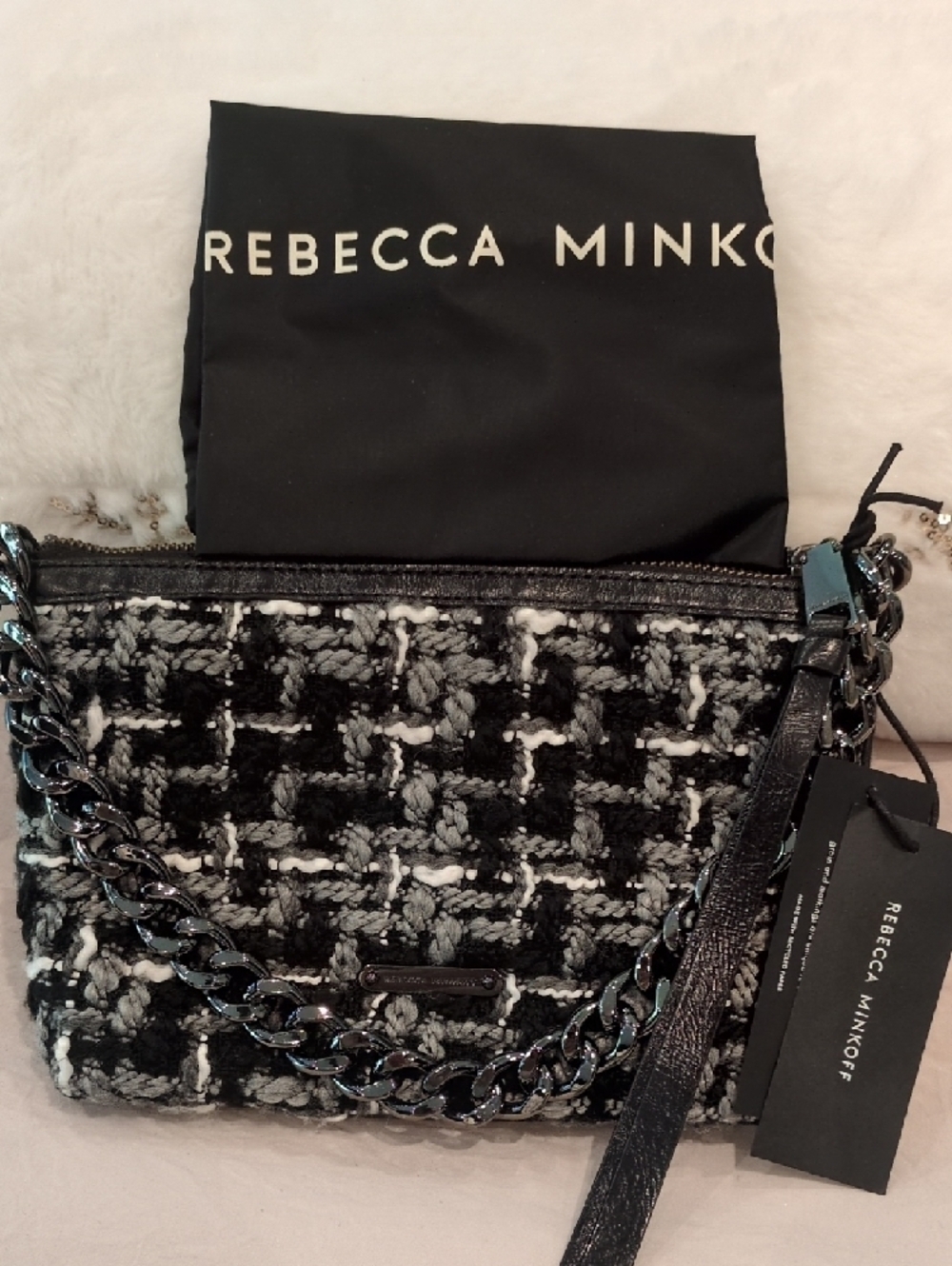 Rebecca Minkoff Black, Gray & White Tweed Crossbody